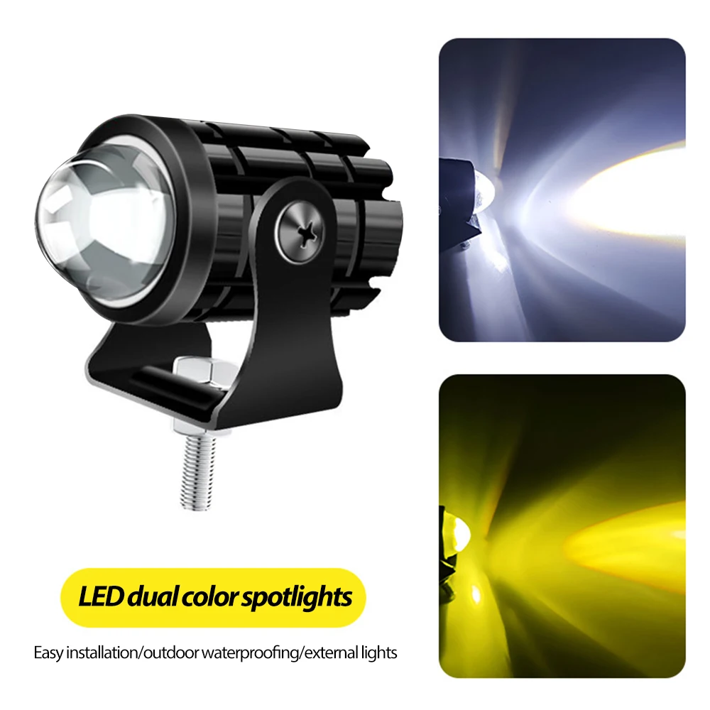 🔦2كشاف LED ثنائي اللون للدراجات النارية – حجم صغير، قوة إضاءة خارقة (2PCS)