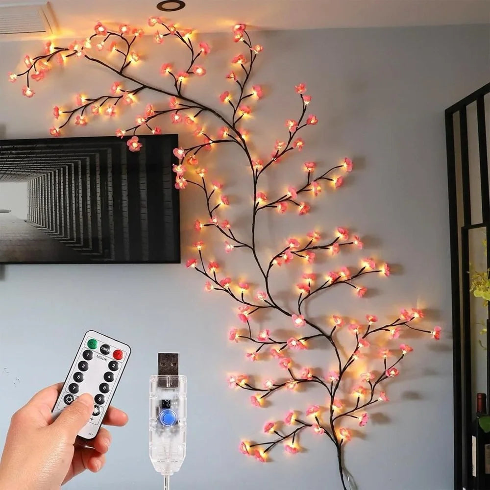 🌸 Cherry LED Tree Branch Lights – إضاءة زهر الكرز الجدارية (144 LED + ريموت)