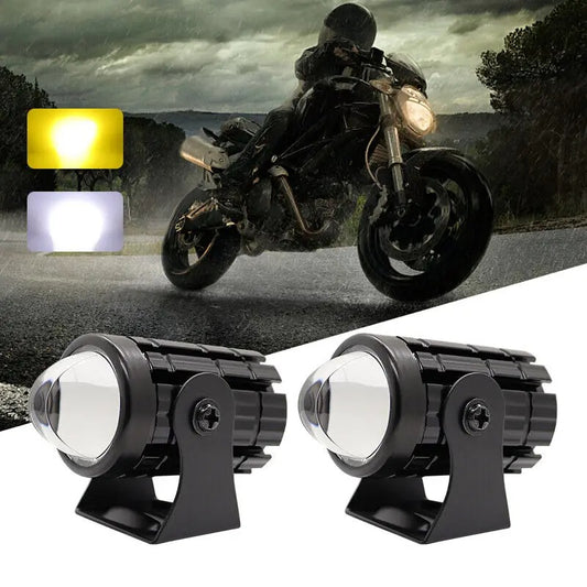 🔦2كشاف LED ثنائي اللون للدراجات النارية – حجم صغير، قوة إضاءة خارقة (2PCS)