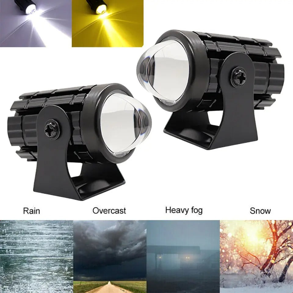 🔦2كشاف LED ثنائي اللون للدراجات النارية – حجم صغير، قوة إضاءة خارقة (2PCS)