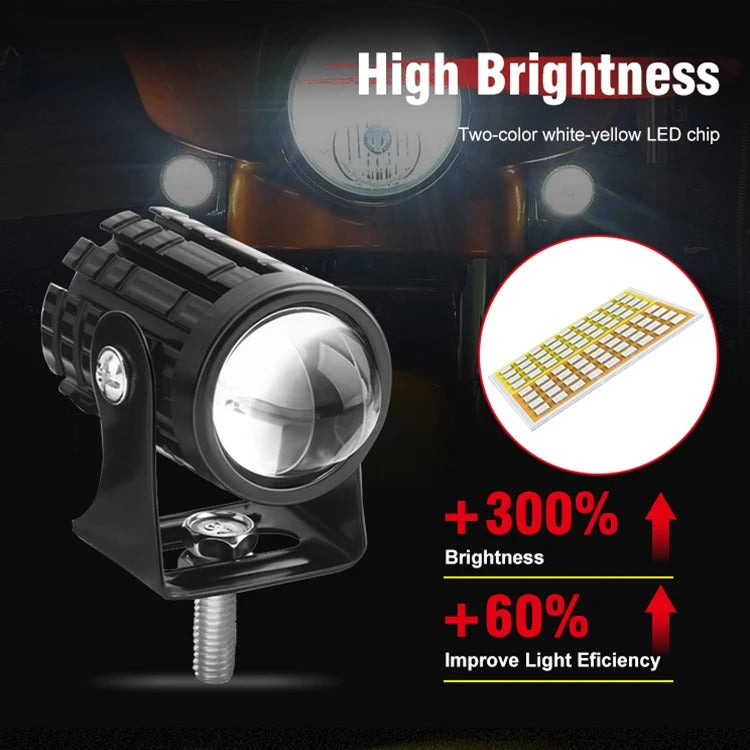 🔦2كشاف LED ثنائي اللون للدراجات النارية – حجم صغير، قوة إضاءة خارقة (2PCS)